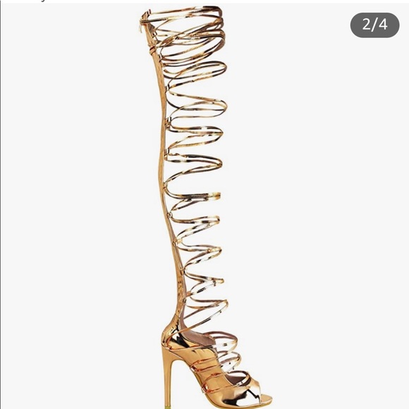 Womens Thigh High Lace Up Stiletto Sandals Party Boots Size 9 still in box - Picture 4 of 6